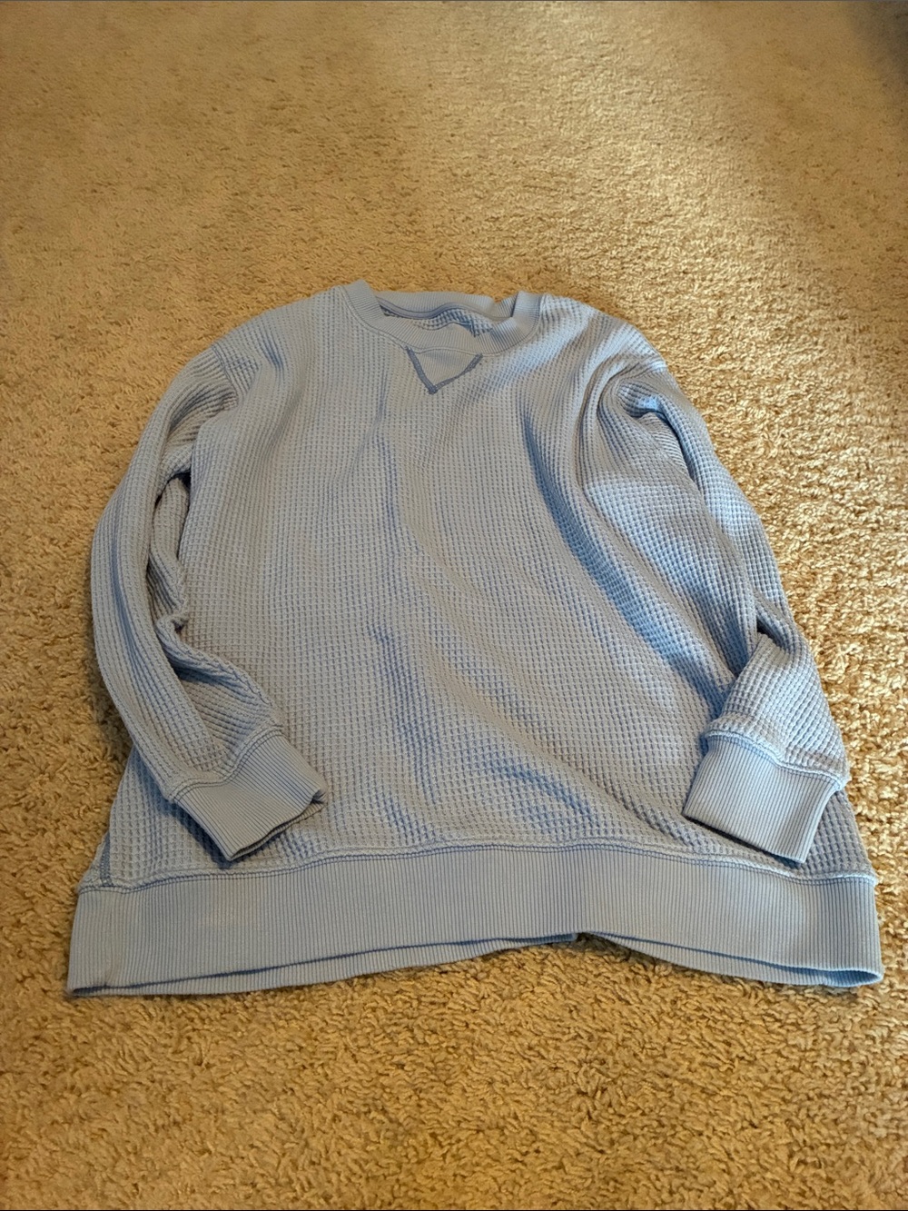 aerie Light Blue Waffle-Knit Crewneck Sweater (size small)